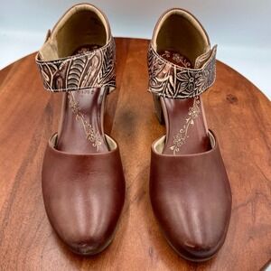 L'Artiste Spring Step Toolie Brown Tooled Leather Mary Jane Pumps Women 8.5 Boho